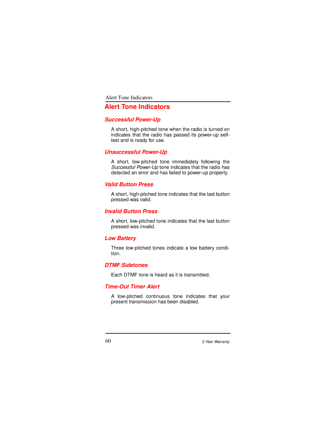 Motorola AP 73 user manual Alert Tone Indicators 