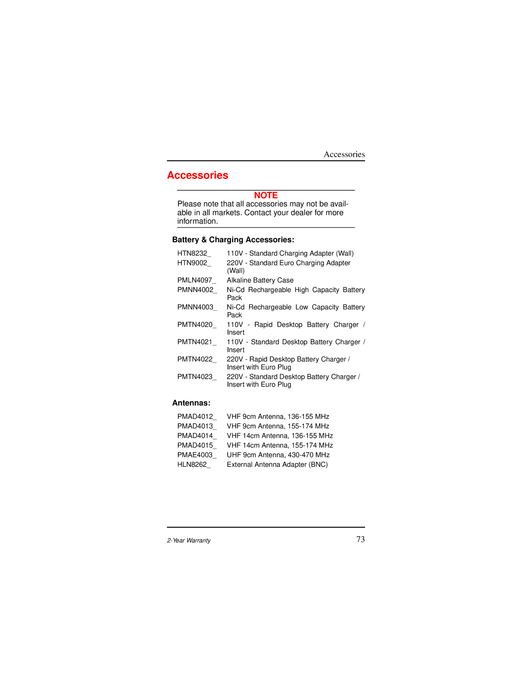 Motorola AP 73 user manual Battery & Charging Accessories, Antennas 