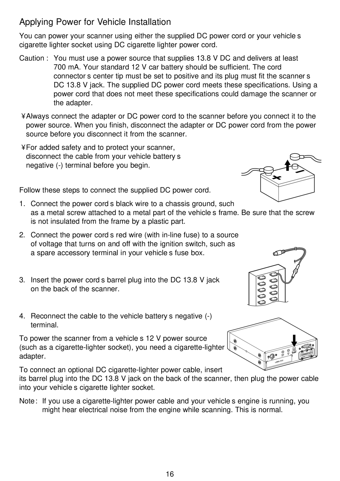 Motorola APCO25, BC796D manual Applying Power for Vehicle Installation 