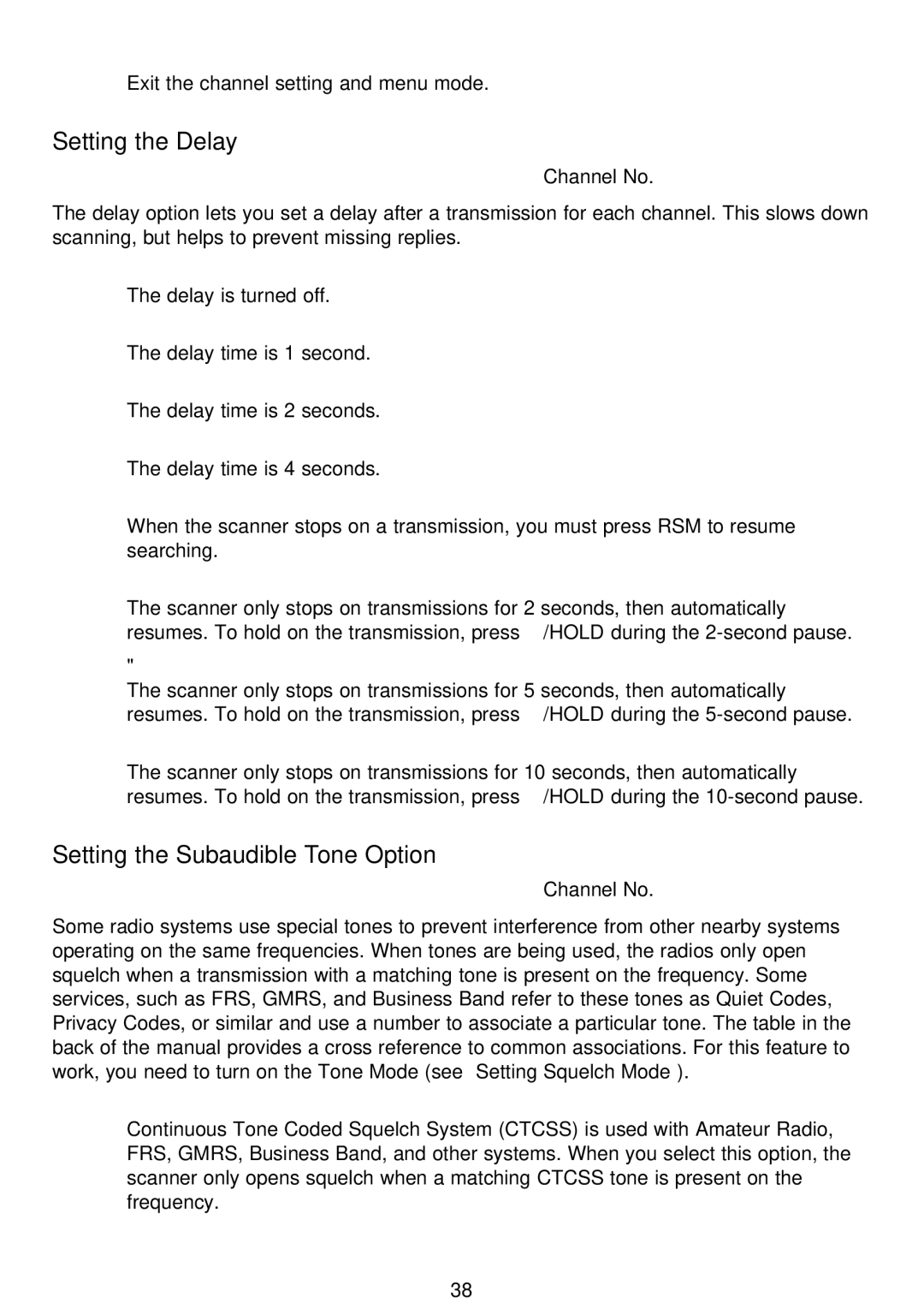 Motorola APCO25, BC796D manual Setting the Delay, Setting the Subaudible Tone Option 