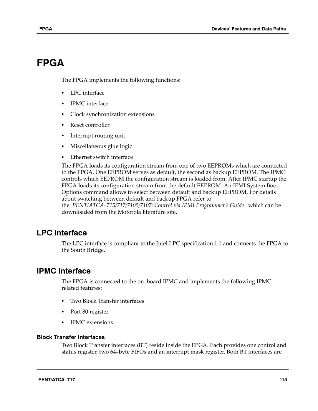 Motorola ATCA-717 manual Ipmc Interface, Block Transfer Interfaces 