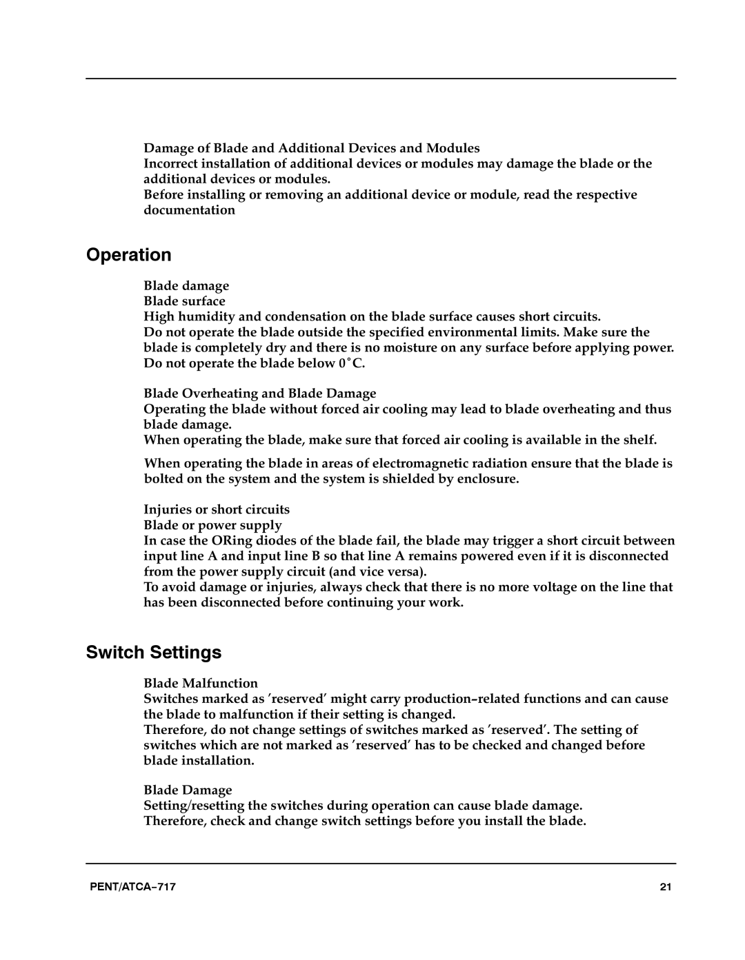 Motorola ATCA-717 manual Operation, Switch Settings 