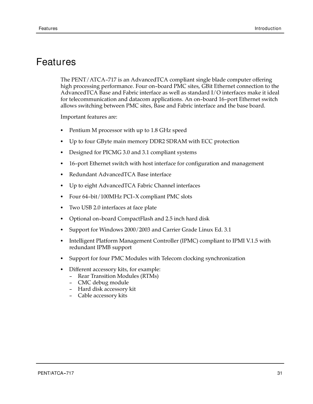 Motorola ATCA-717 manual Features 