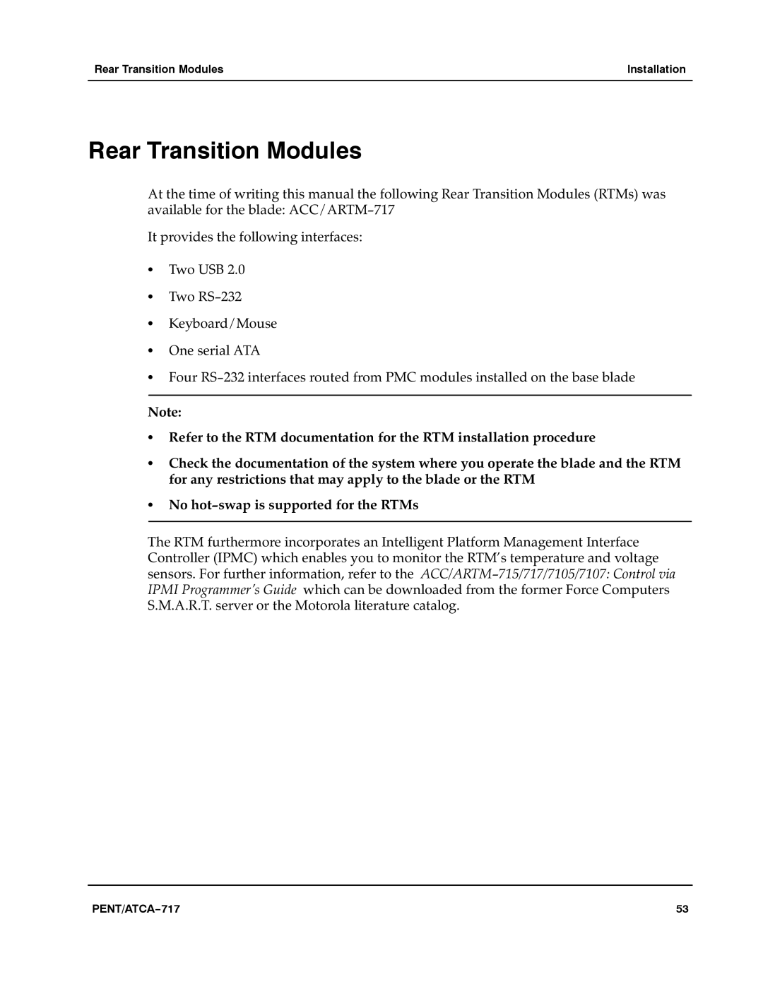 Motorola ATCA-717 manual Rear Transition Modules 