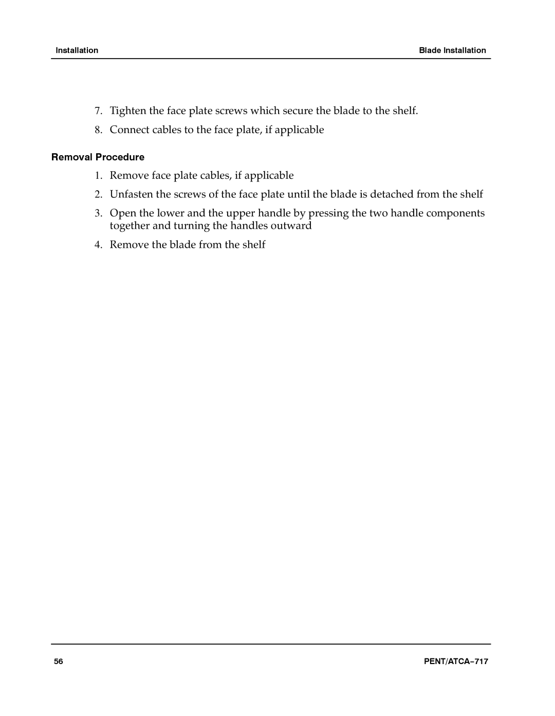 Motorola ATCA-717 manual Removal Procedure 