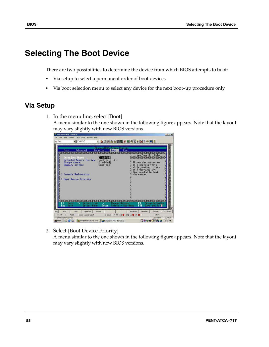 Motorola ATCA-717 manual Selecting The Boot Device, Via Setup 