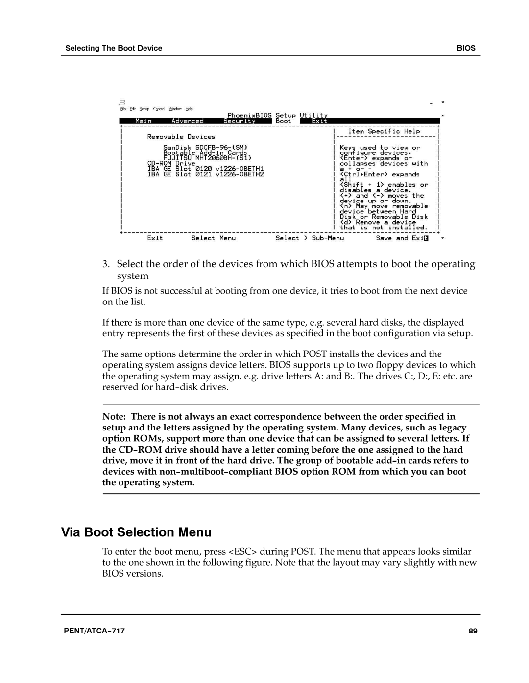 Motorola ATCA-717 manual Via Boot Selection Menu 