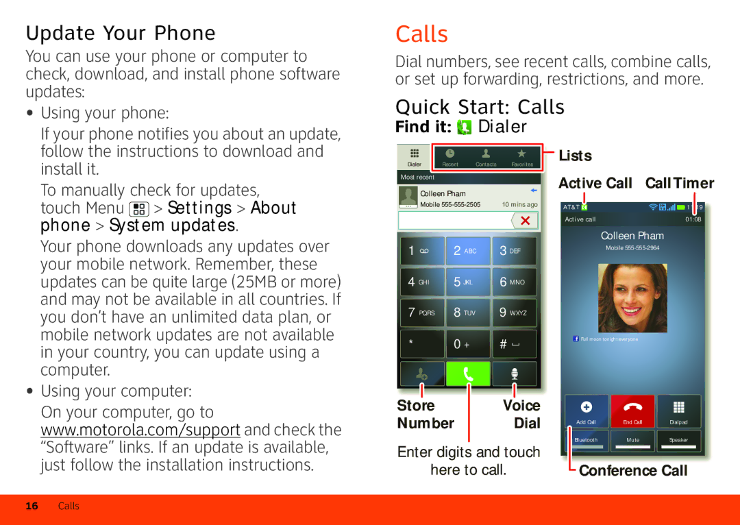 Motorola Atrix 4G manual Update Your Phone, Quick Start Calls, Find it Dialer 