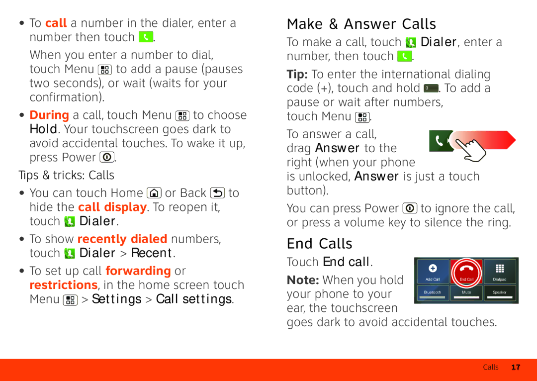 Motorola Atrix 4G manual Make & Answer Calls, End Calls, Touch End call, Your phone to your 