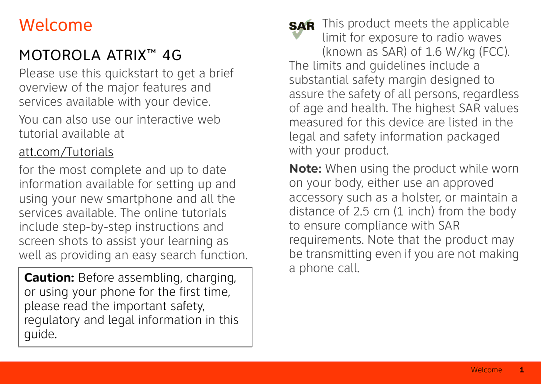 Motorola manual Welcome, Motorola Atrix 4G 