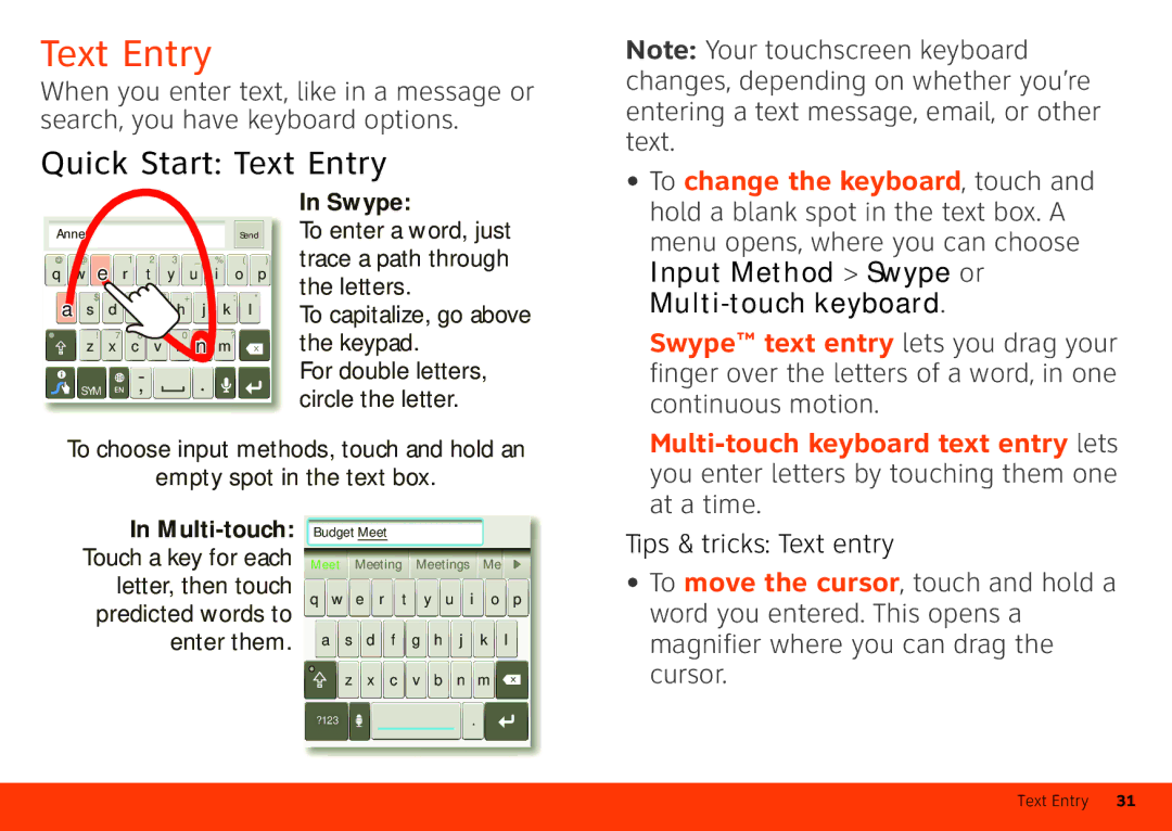 Motorola Atrix 4G manual Quick Start Text Entry 