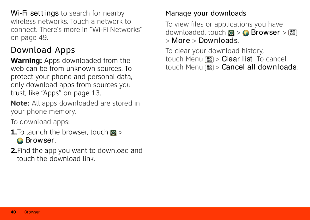 Motorola Atrix 4G manual Download Apps, To download apps, More Downloads, To clear your download history 
