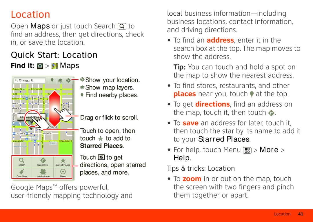 Motorola Atrix 4G manual Quick Start Location, Find it Maps, Help 