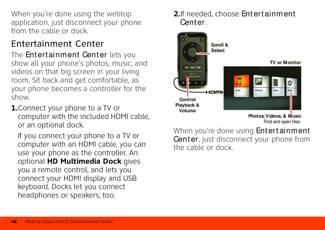 Motorola Atrix 4G manual Entertainment Center 