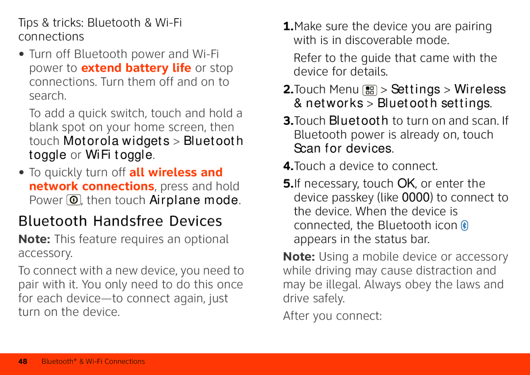 Motorola Atrix 4G manual Bluetooth Handsfree Devices, After you connect 