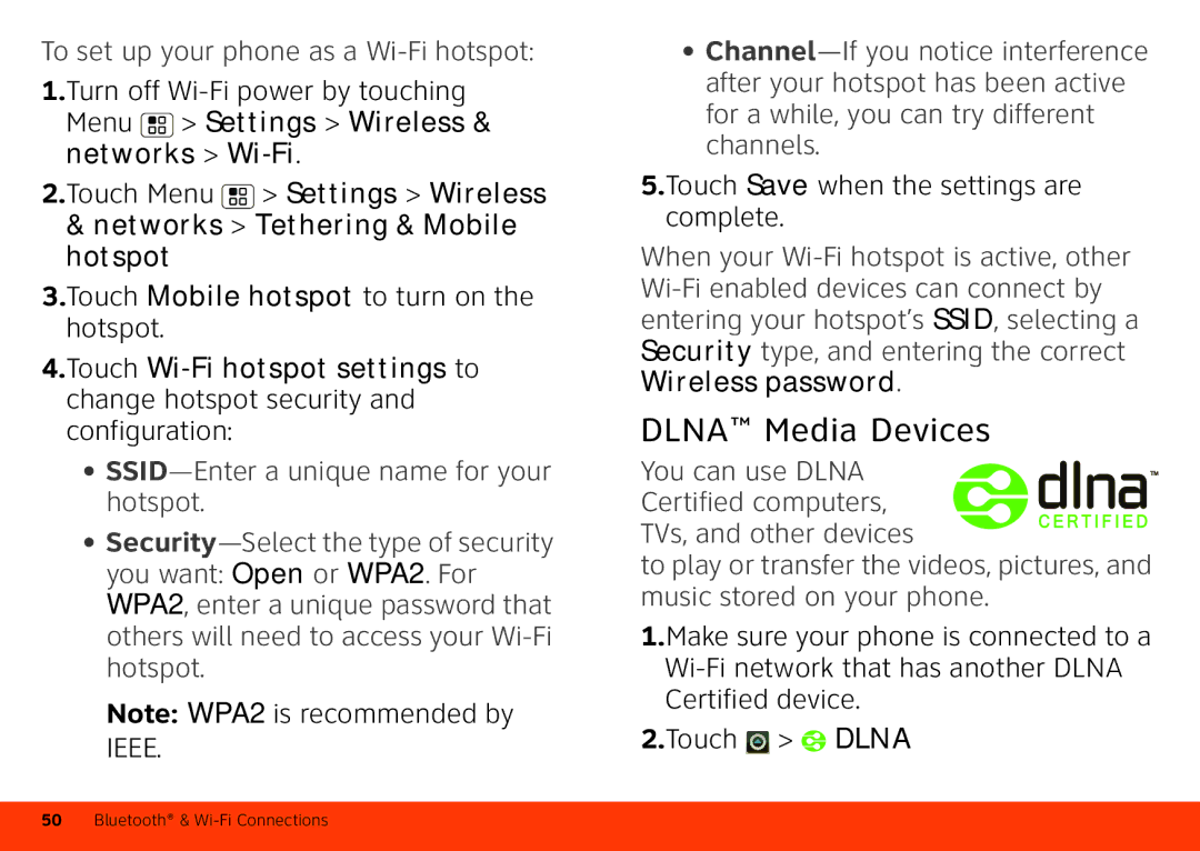 Motorola Atrix 4G manual Dlna Media Devices, To set up your phone as a Wi-Fi hotspot 