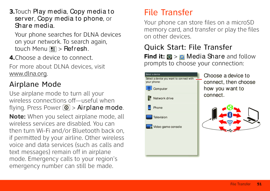 Motorola Atrix 4G manual Quick Start File Transfer, Airplane Mode, Use airplane mode to turn all your 