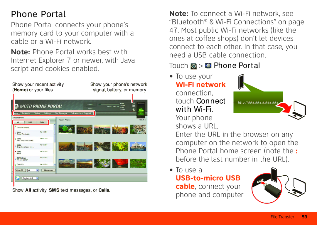 Motorola Atrix 4G manual Touch Phone Portal, To use your, Connection 