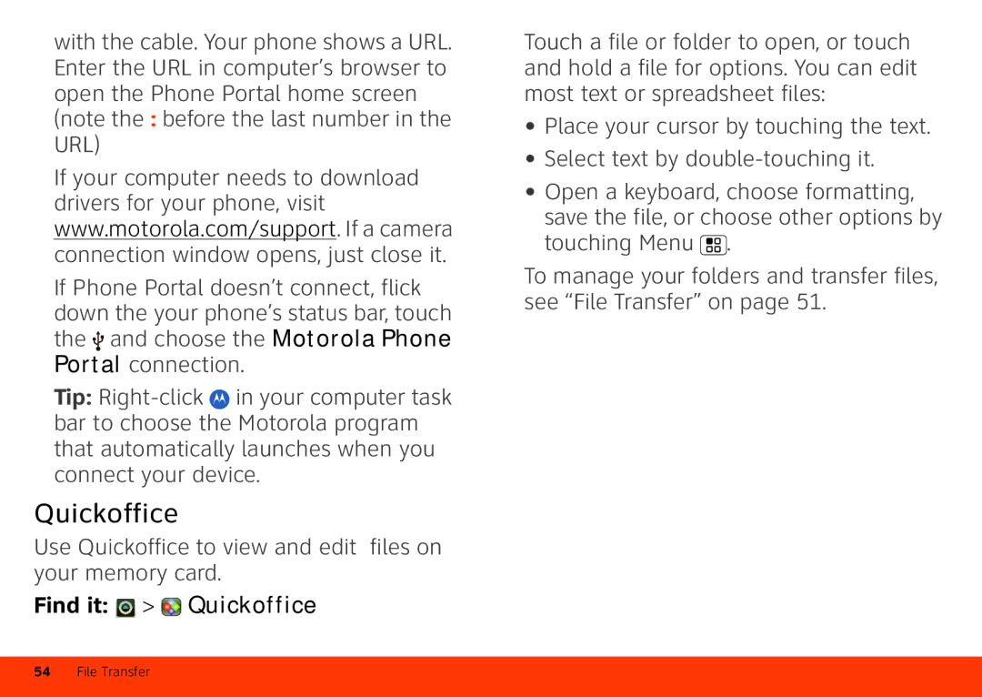 Motorola Atrix 4G manual Use Quickoffice to view and edit files on your memory card, Find it Quickoffice 