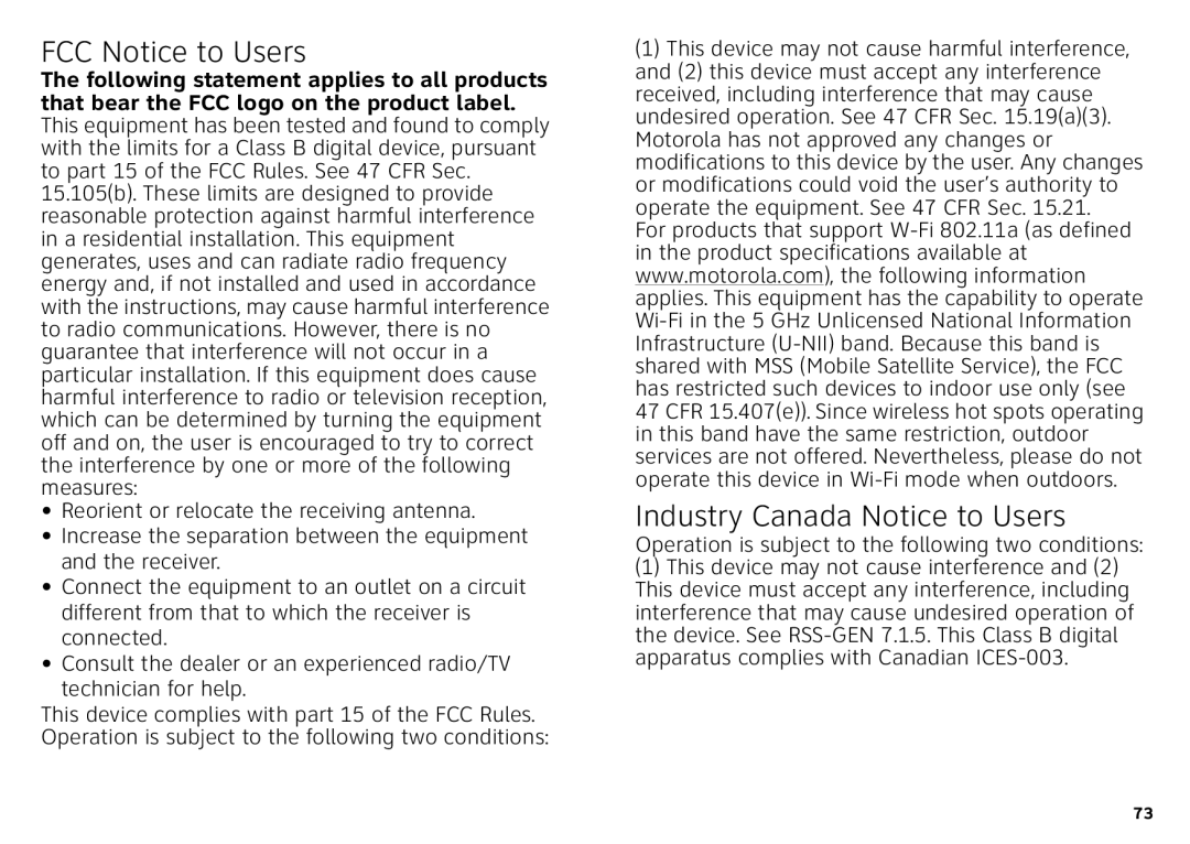 Motorola Atrix 4G manual FCC Notice to Users, Industry Canada Notice to Users 