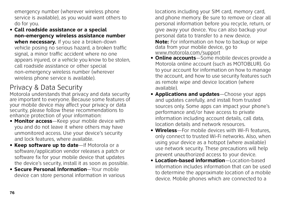 Motorola Atrix 4G manual Privacy & Data Security 