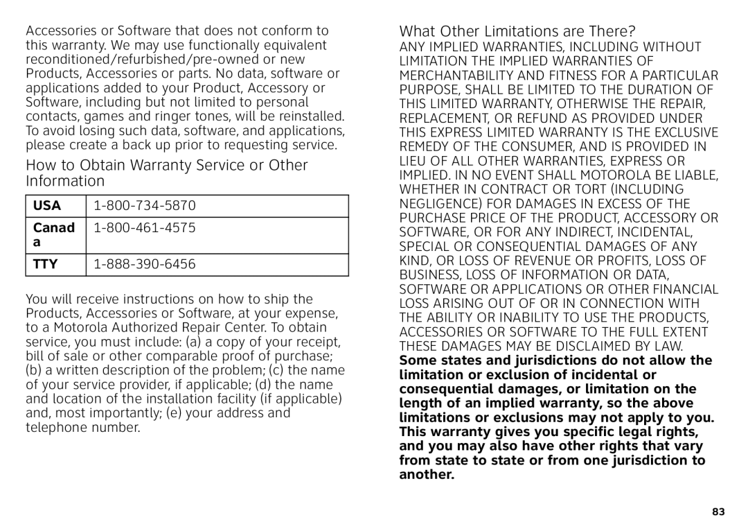 Motorola Atrix 4G manual How to Obtain Warranty Service or Other Information 