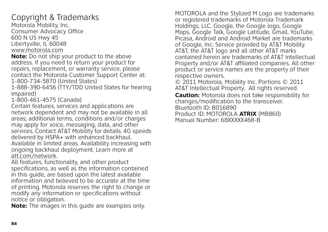 Motorola Atrix 4G manual Copyright & Trademarks 