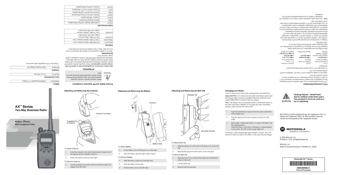 Motorola AX operating instructions Accessories, I t u a C, Compliance Exposure RF and Safety Product, Charging your Radio 