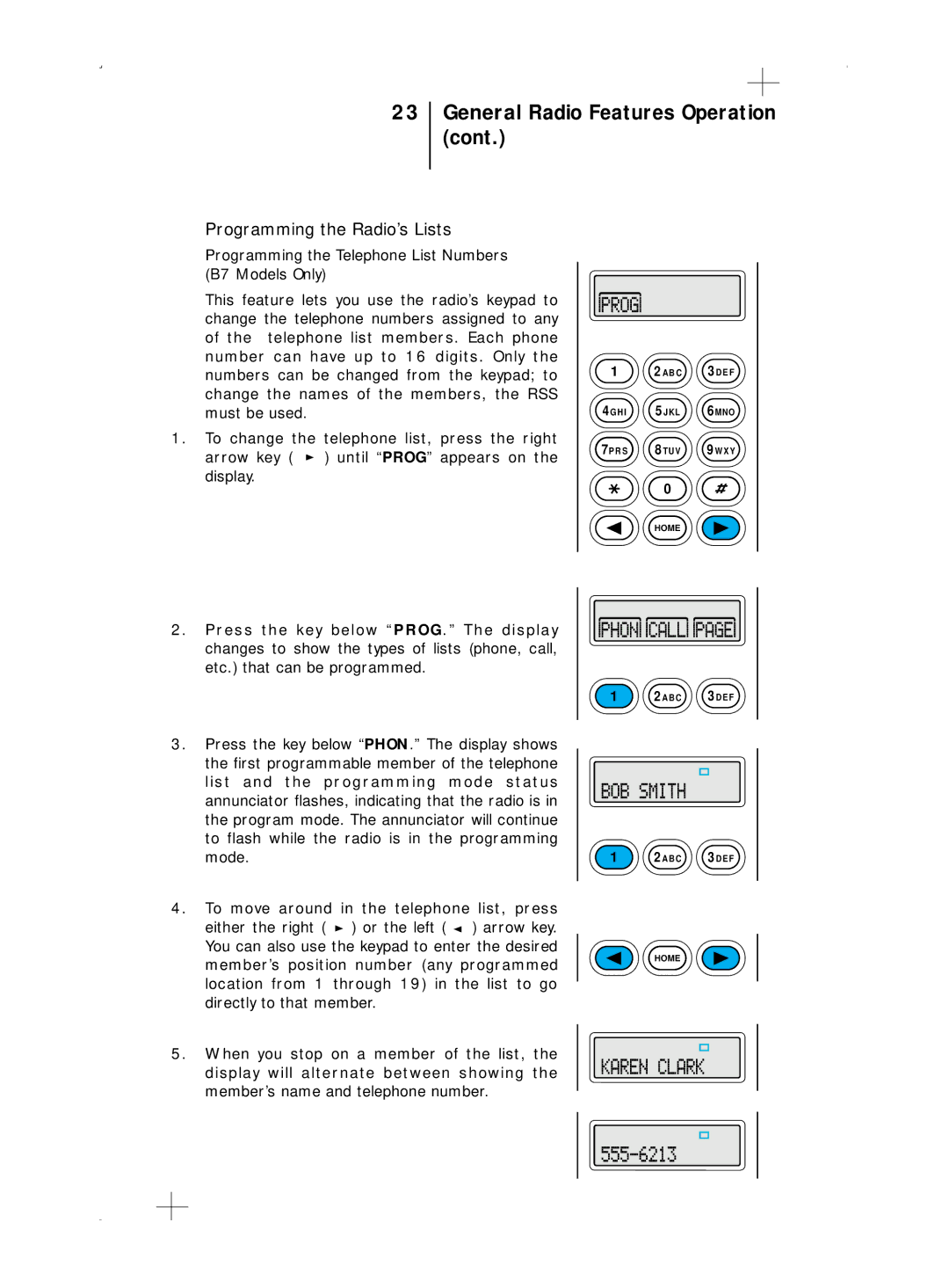 Motorola B7, B5 operating instructions Programming the Radio’s Lists 