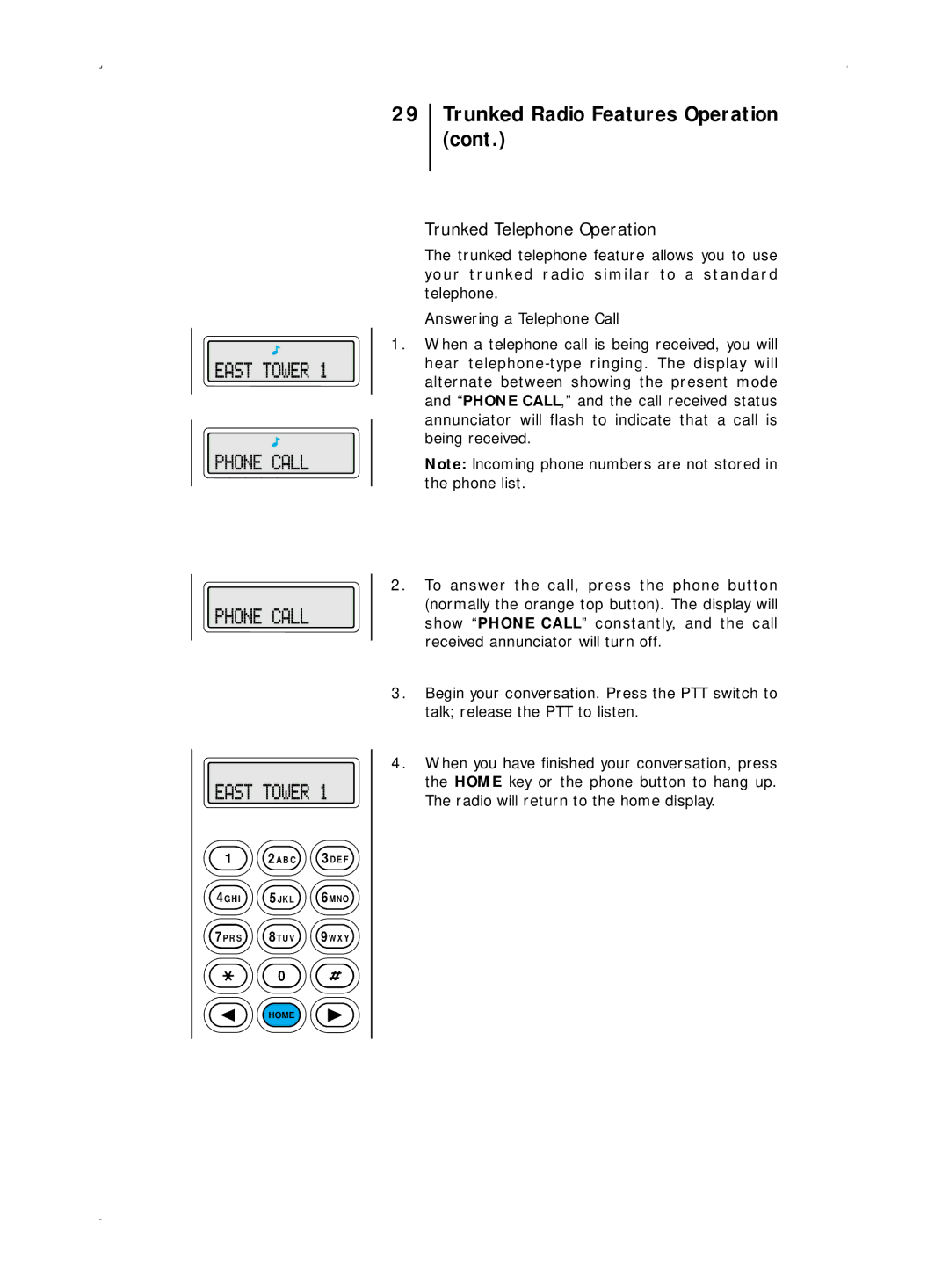 Motorola B7, B5 operating instructions Trunked Telephone Operation 