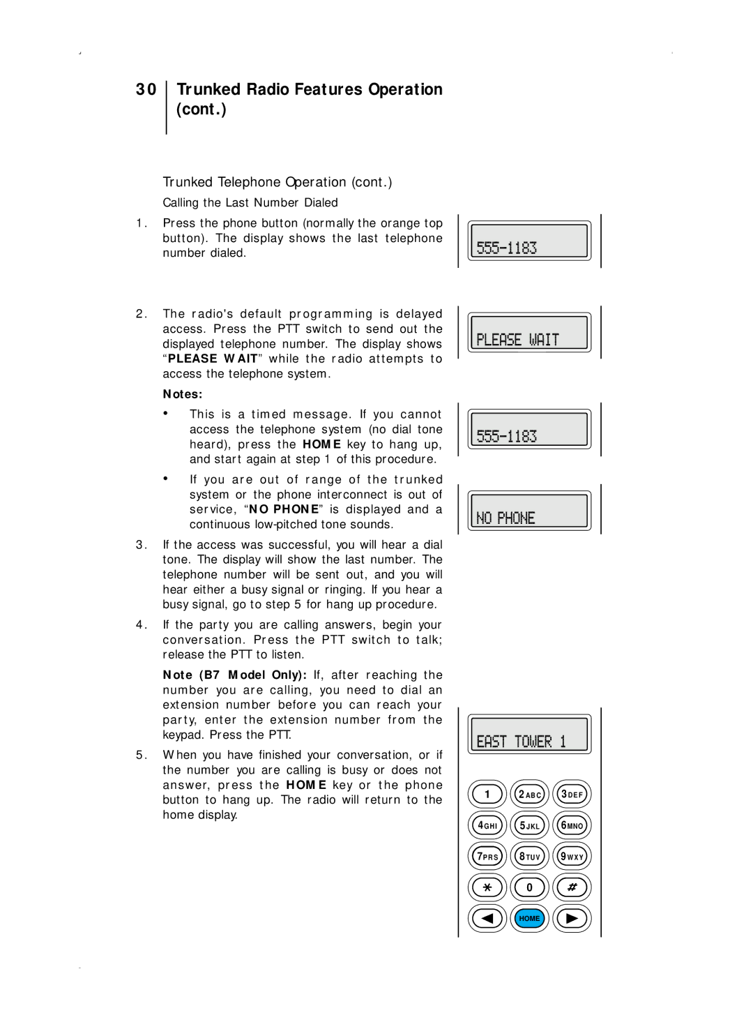 Motorola B5, B7 operating instructions Button to hang up. The radio will return to 