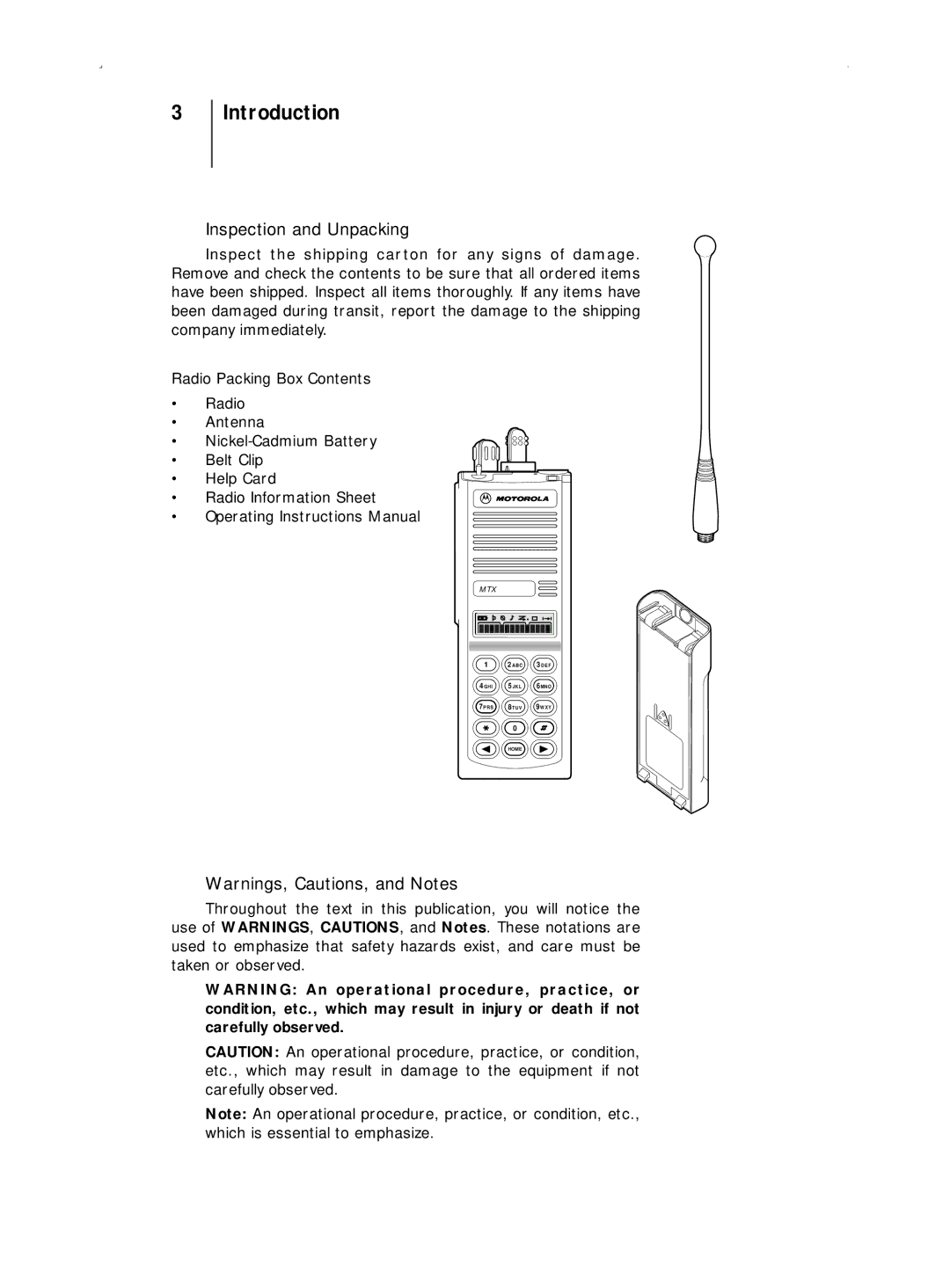 Motorola B5, B7 operating instructions Introduction, Inspection and Unpacking 