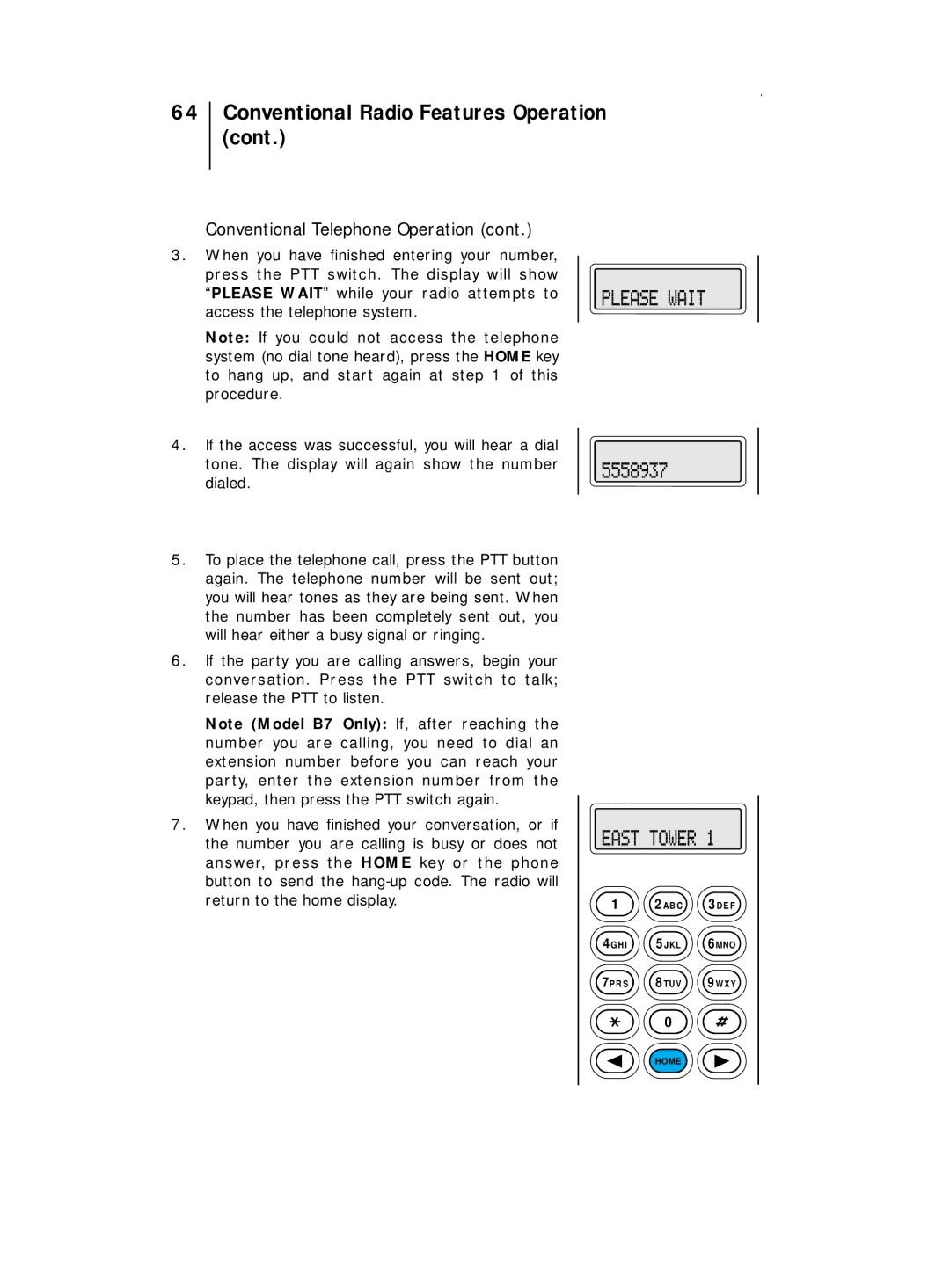 Motorola B5, B7 operating instructions Conventional Radio Features Operation 