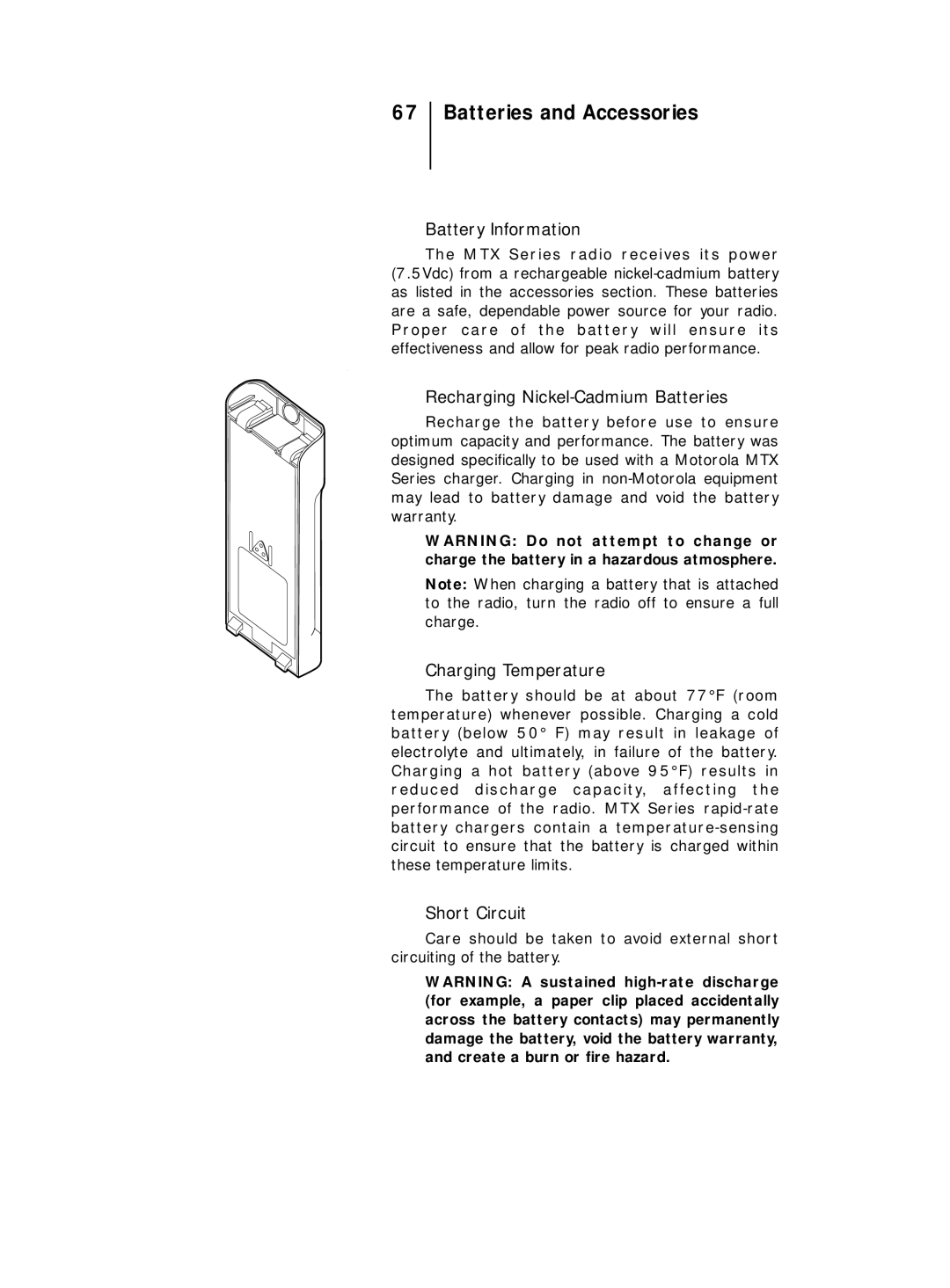 Motorola B7, B5 Batteries and Accessories, Battery Information, Recharging Nickel-Cadmium Batteries, Charging Temperature 