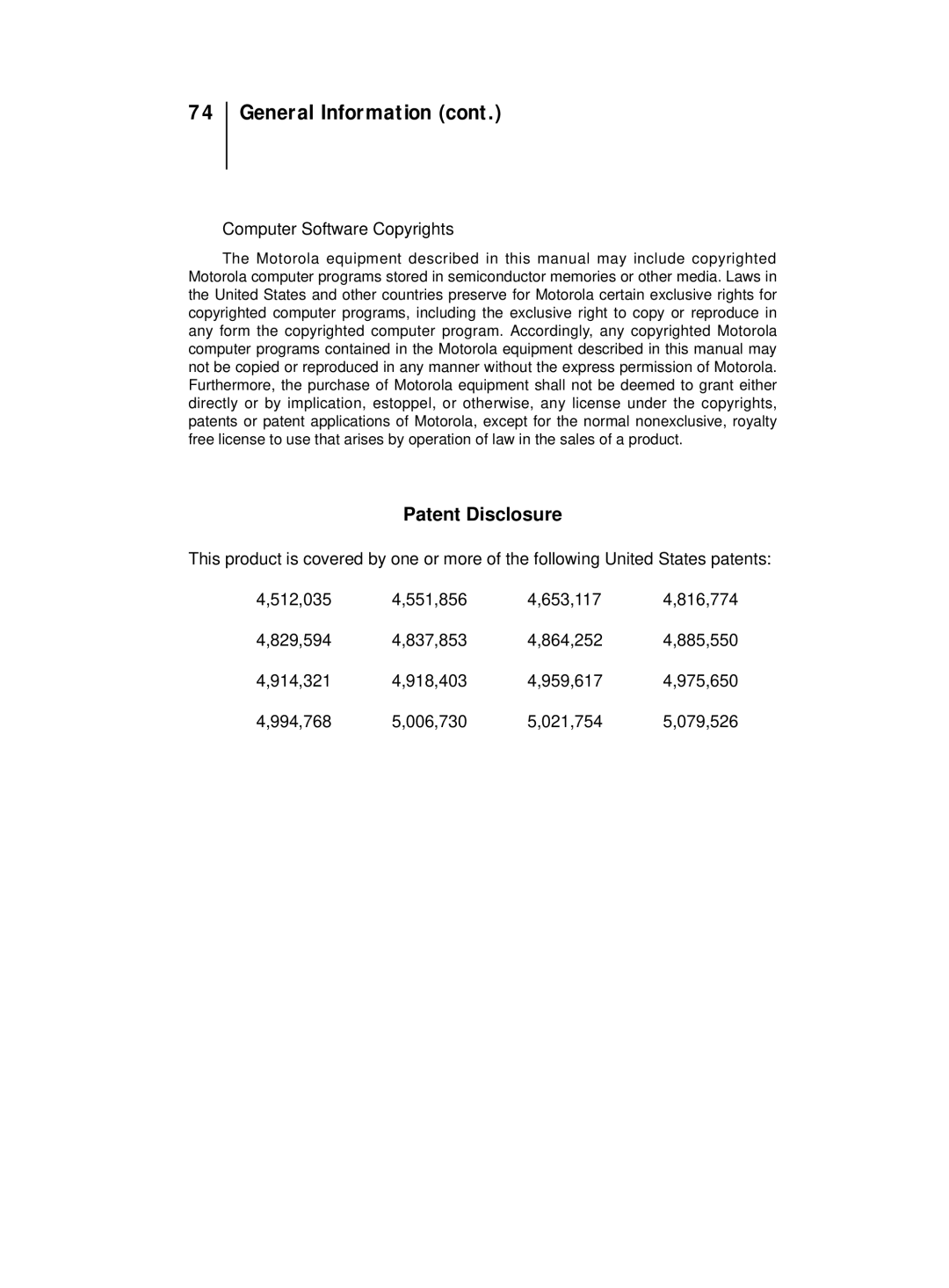 Motorola B5, B7 operating instructions Patent Disclosure 