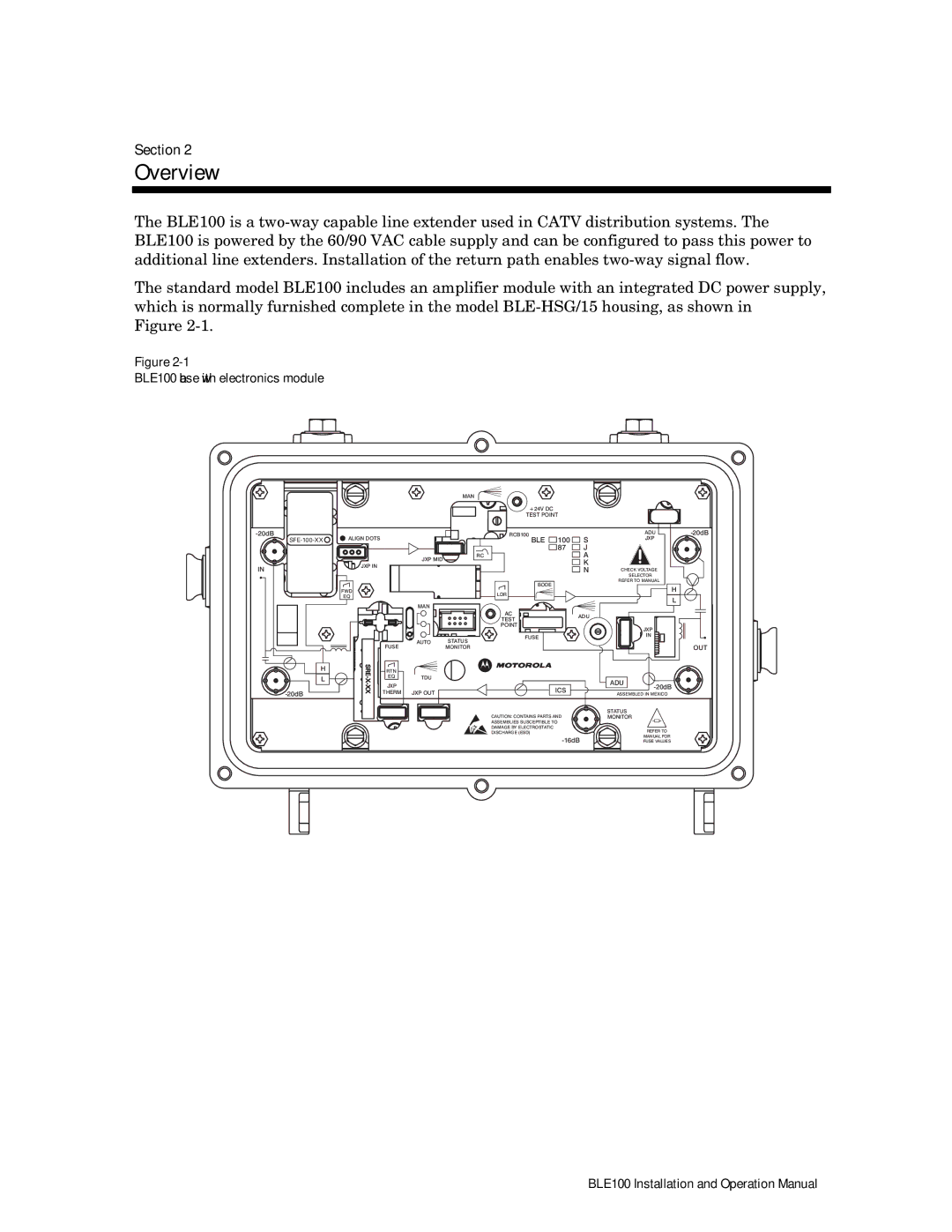 Motorola operation manual Overview, BLE100 base with electronics module 