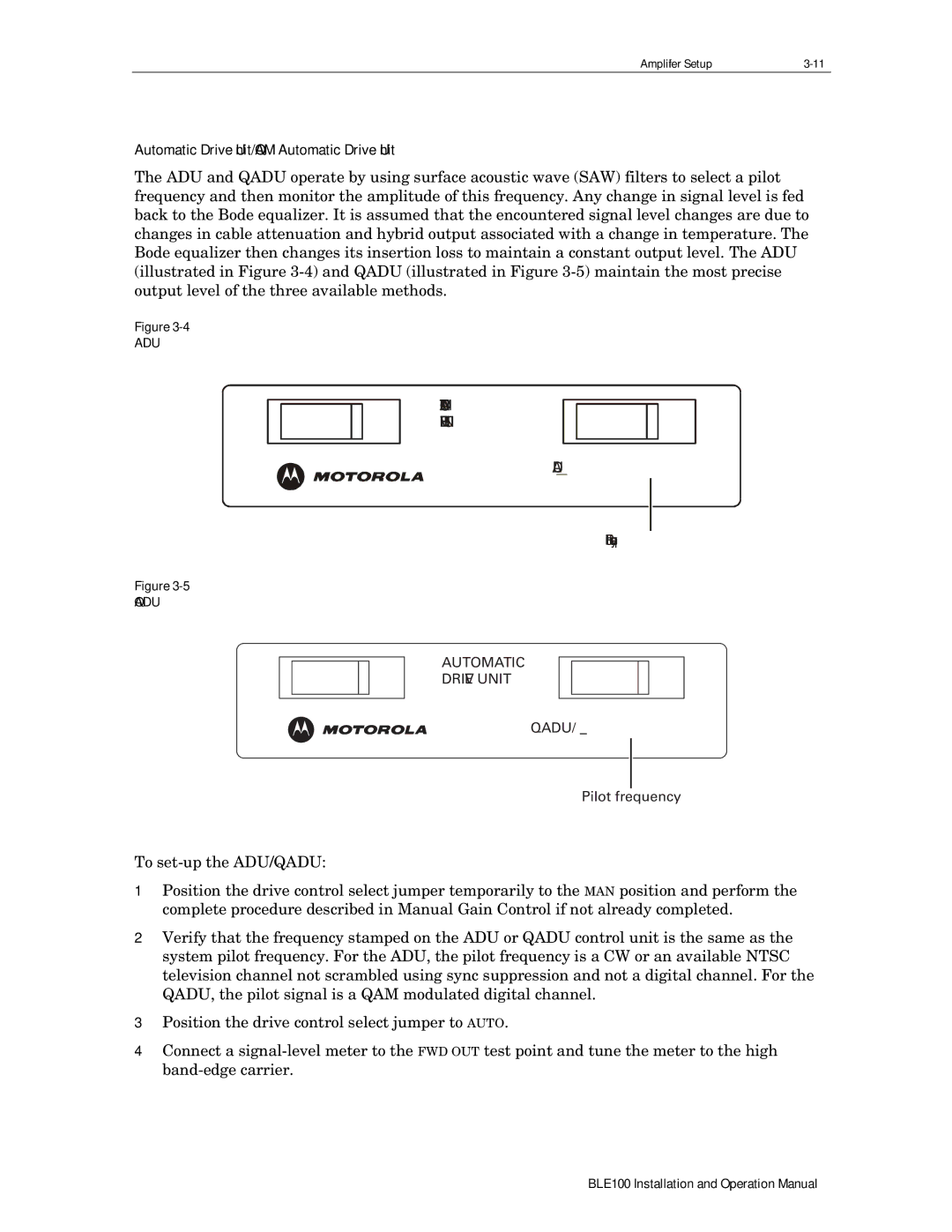 Motorola BLE100 operation manual Automatic Drive Unit/QAM Automatic Drive Unit 