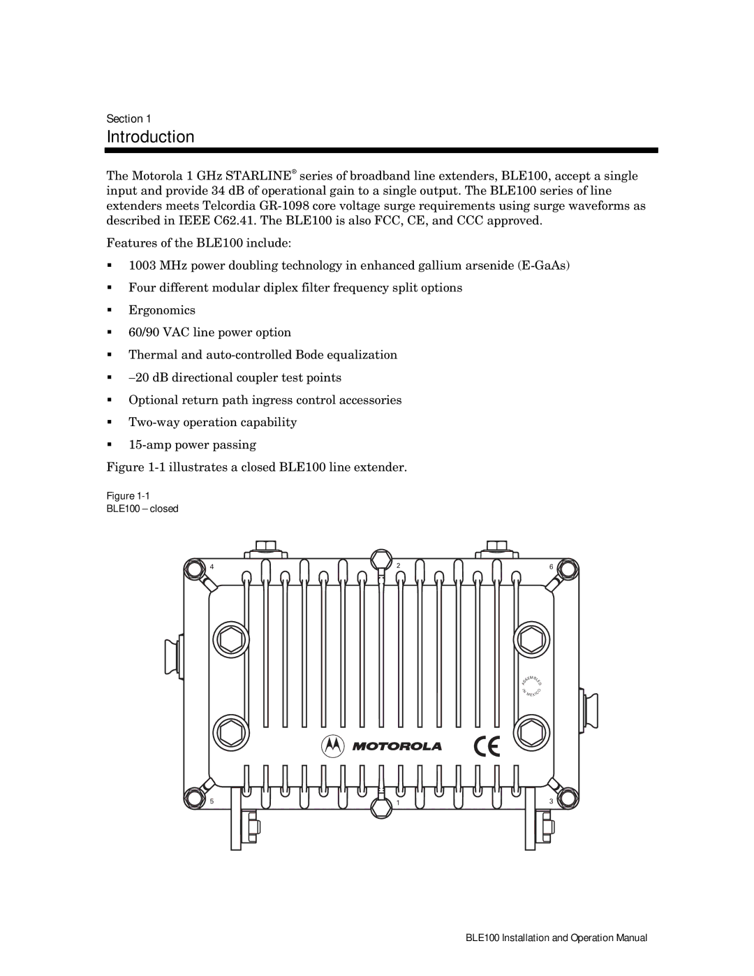 Motorola operation manual Introduction, BLE100 closed 