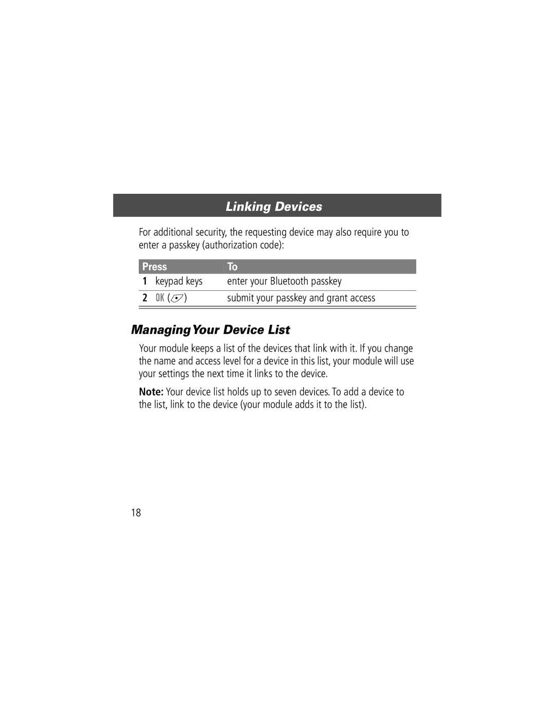 Motorola Bluetooth Module manual ManagingYour Device List 