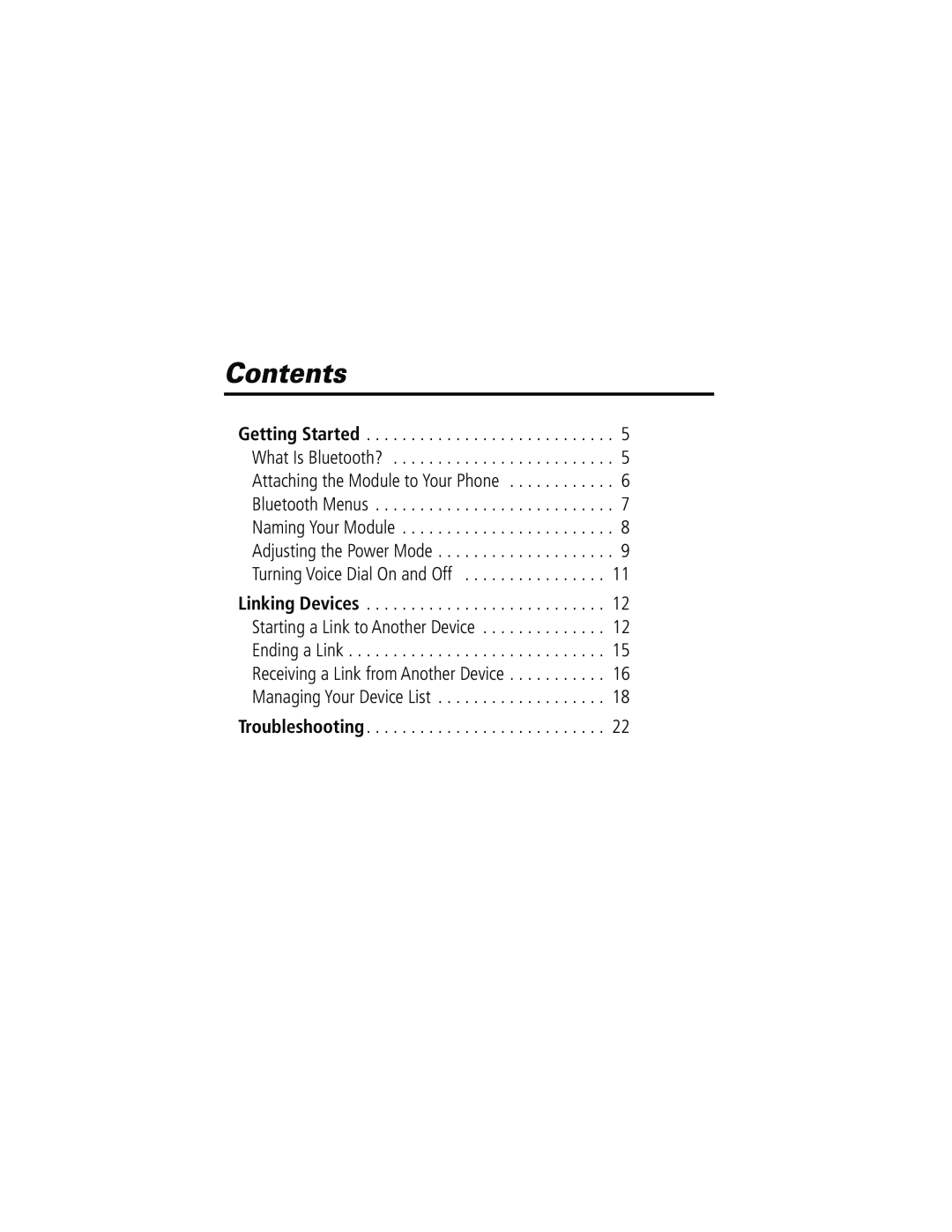 Motorola Bluetooth Module manual Contents 