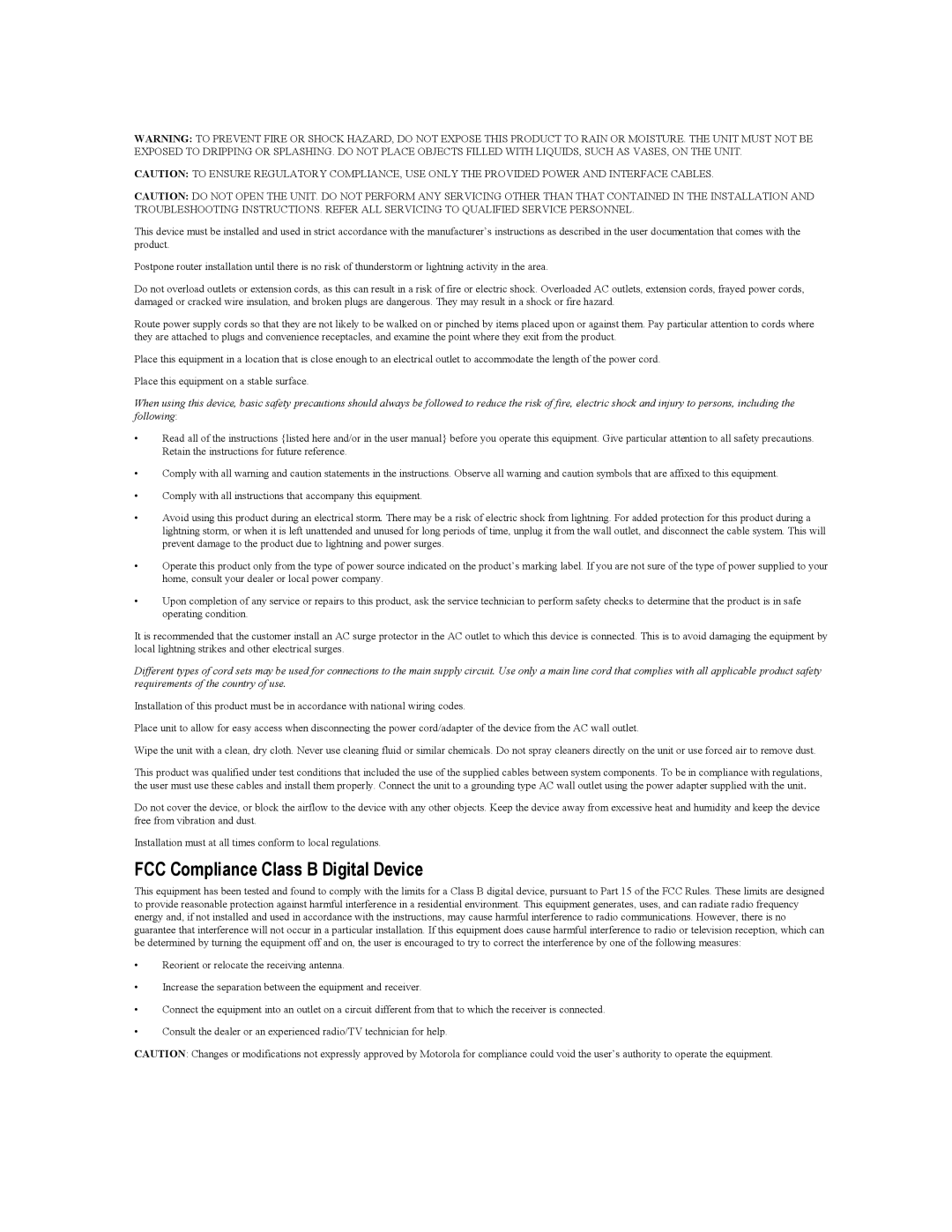 Motorola BR700 manual FCC Compliance Class B Digital Device 