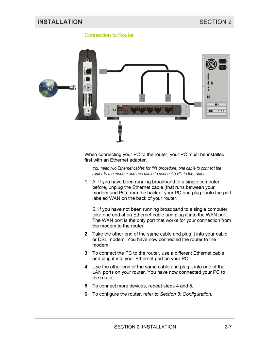 Motorola BR700 manual Connection to Router, Ethernet 