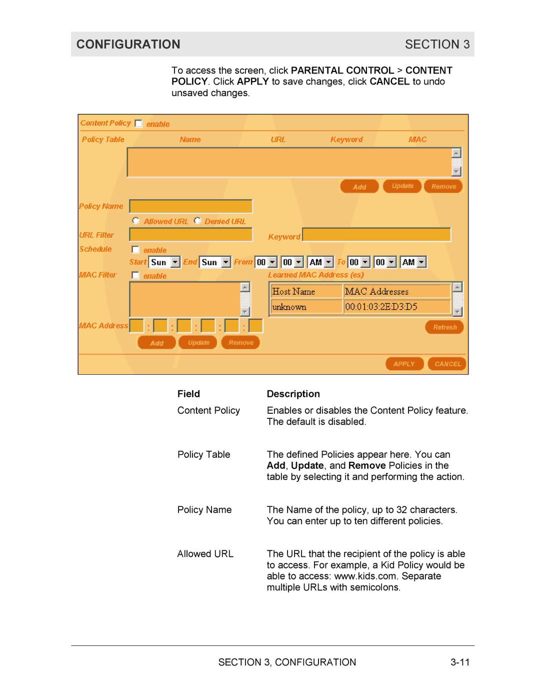 Motorola BR700 manual Field Description 