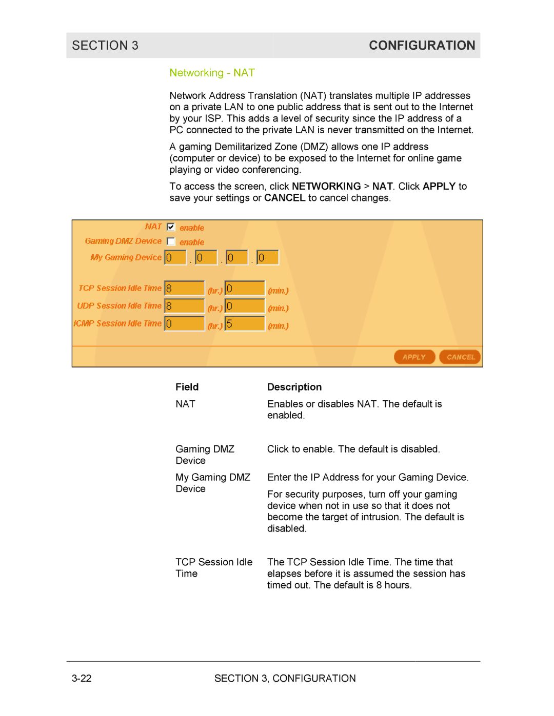 Motorola BR700 manual Networking NAT, Field 