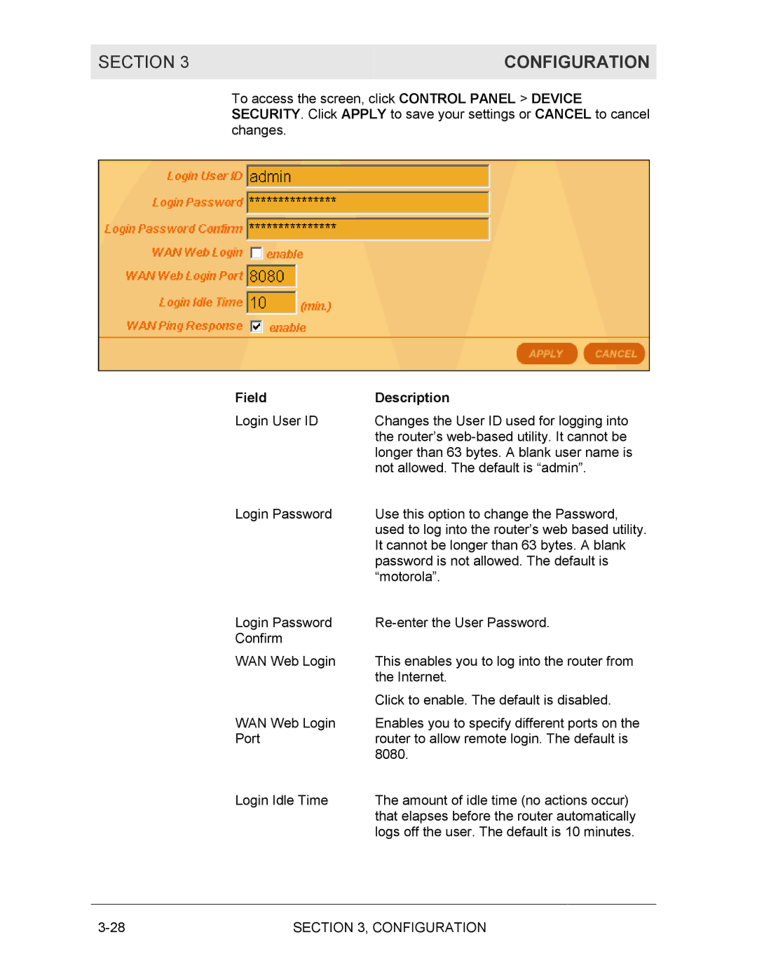 Motorola BR700 manual Field Description 