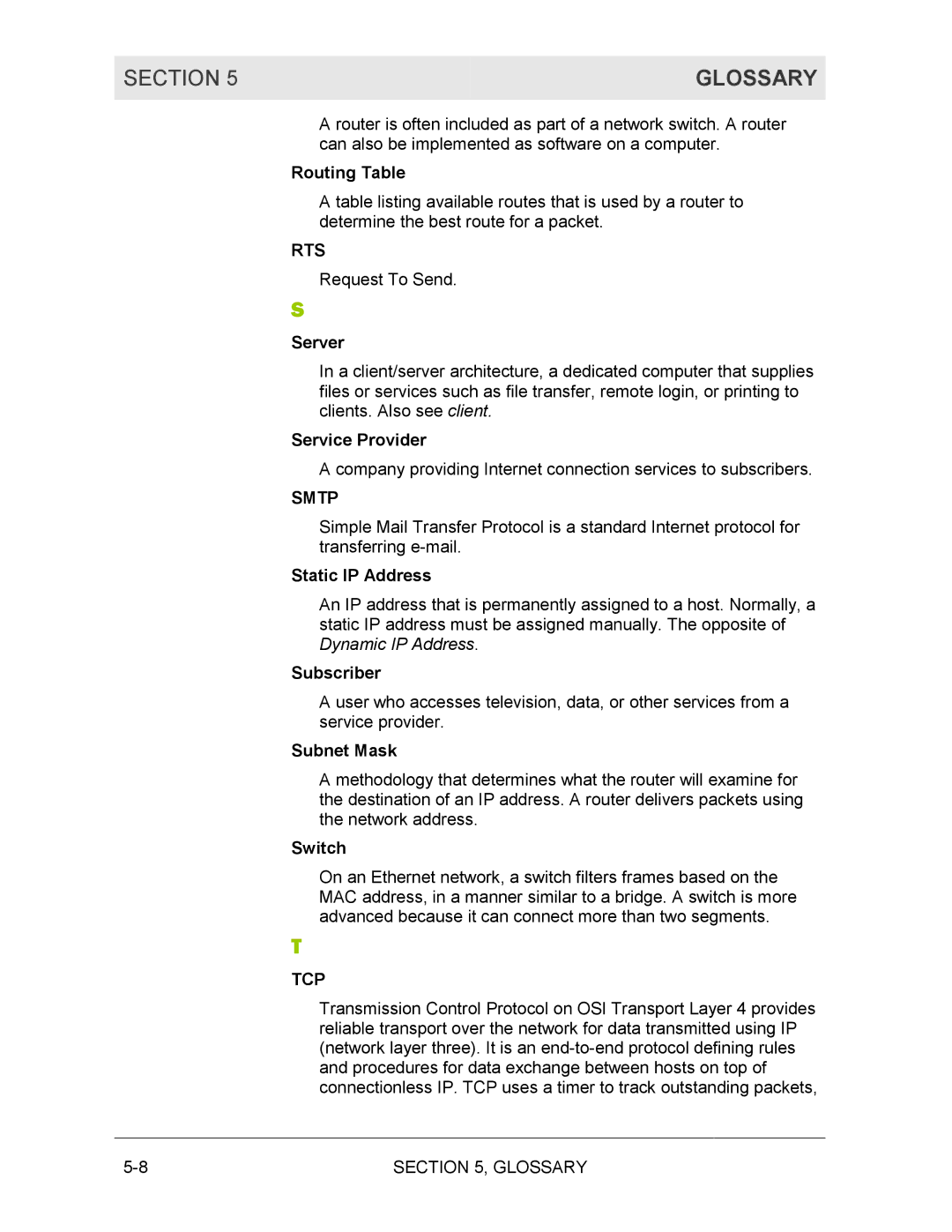 Motorola BR700 manual Rts, Smtp, Tcp 