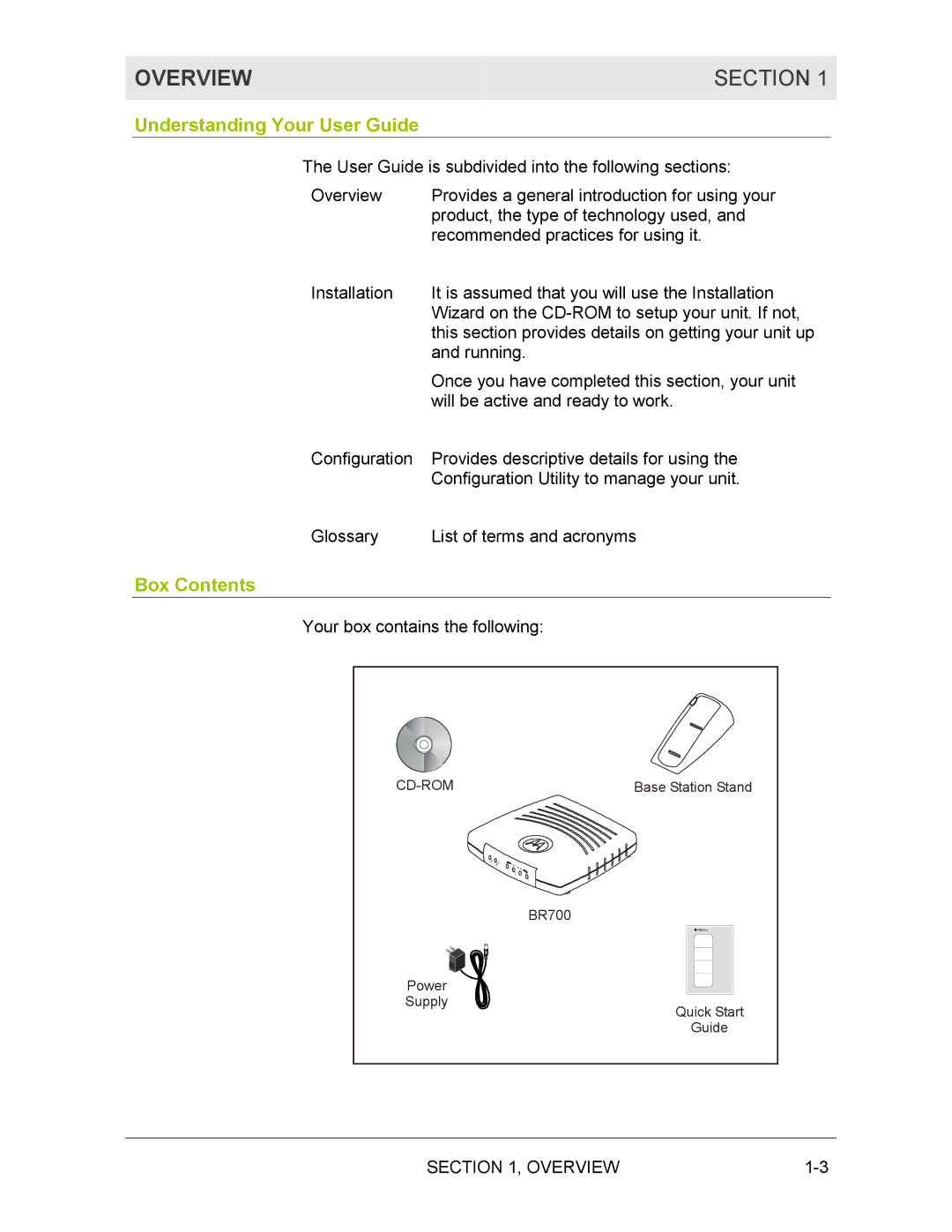 Motorola BR700 manual Overview Section, Understanding Your User Guide, Box Contents 