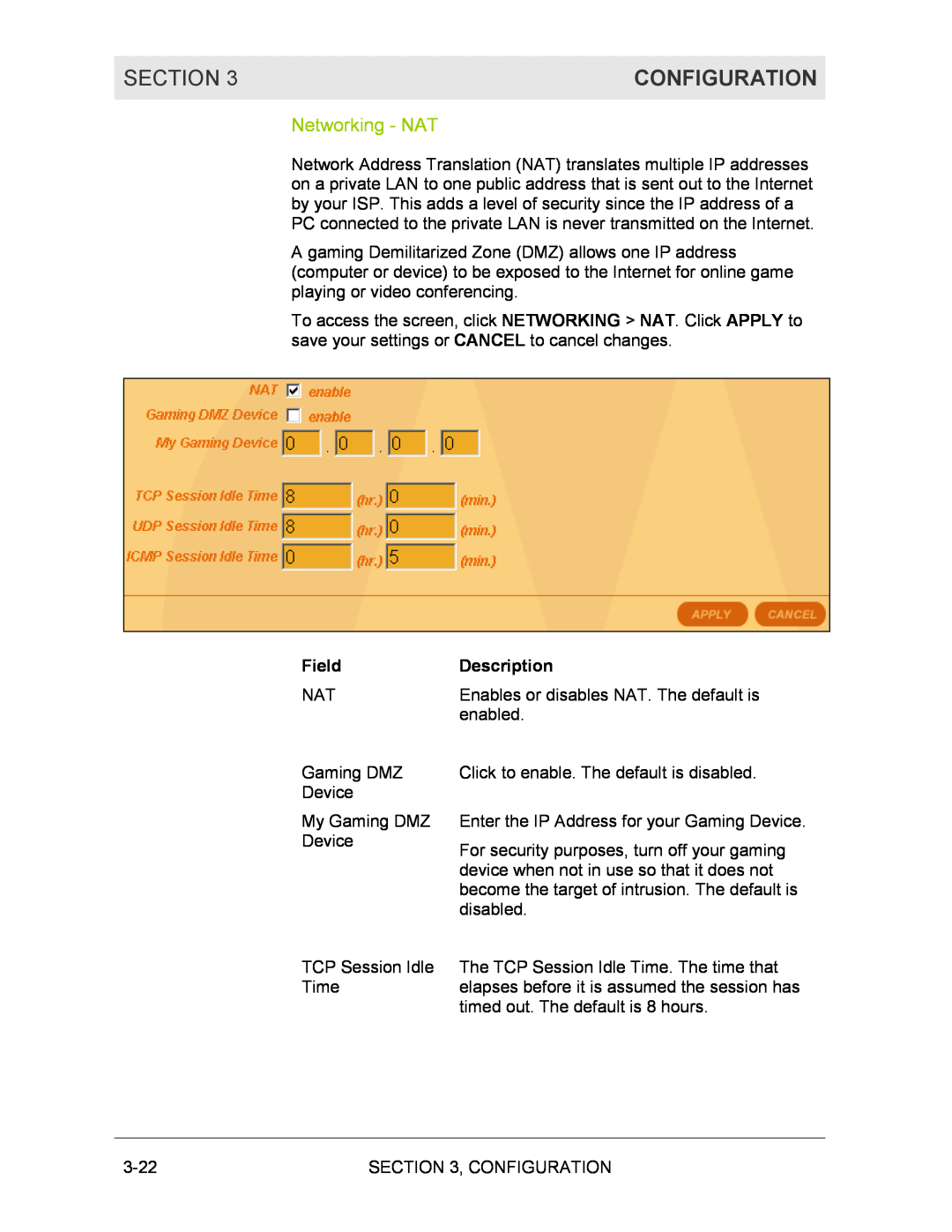 Motorola BR700 manual Networking - NAT, Section, Configuration, Field, Description 