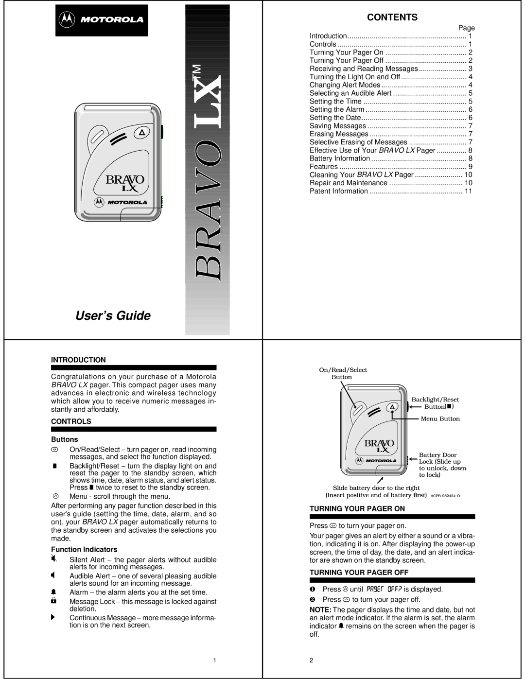 Motorola BRAVOLX manual Bravo 