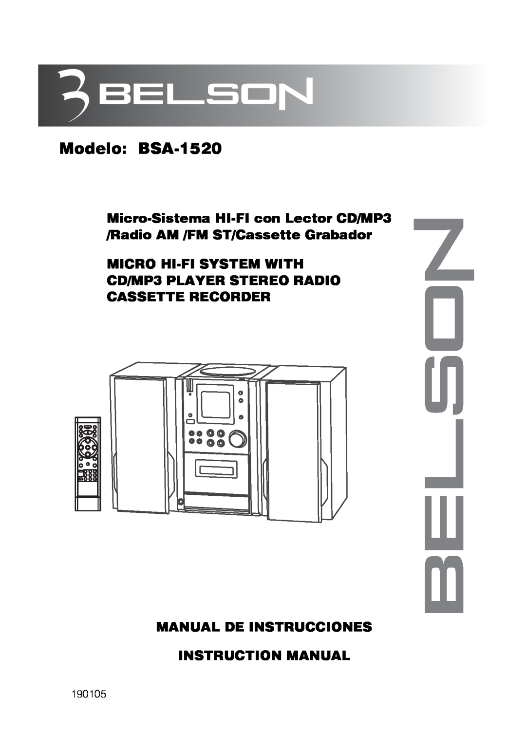 Motorola instruction manual 190105, Modelo BSA-1520, MICRO HI-FISYSTEM WITH CD/MP3 PLAYER STEREO RADIO 